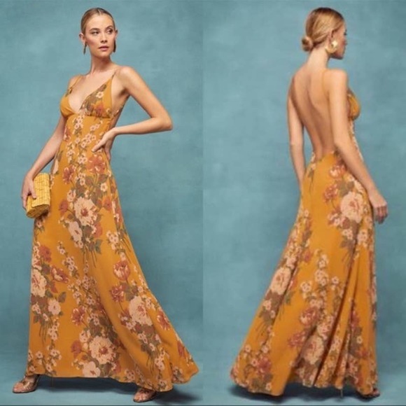 Reformation Dresses & Skirts - Reformation Modena Maxi Dress Soleil Floral Gold